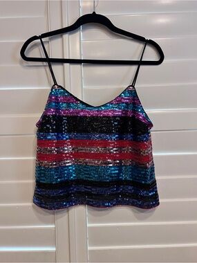 Wayf Spaghetti Strap Sequin Tank Top Silver Multicolor Size Small